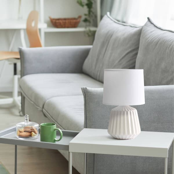 Simple Designs Petite Off White Ceramic Pleated Base Table Lamp