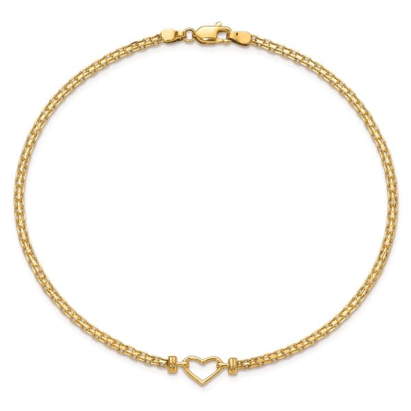 14k Gold Polished Open Heart 10in. Anklet
