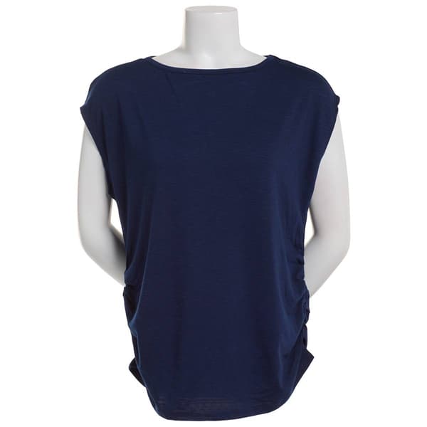 Womens French Laundry Sleeveless Solid Boat Neck Side Shirred Tee - image 
