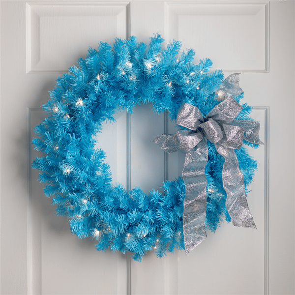 Northlight 24in. Pre-Lit Sky Blue Pine Christmas Wreath - image 
