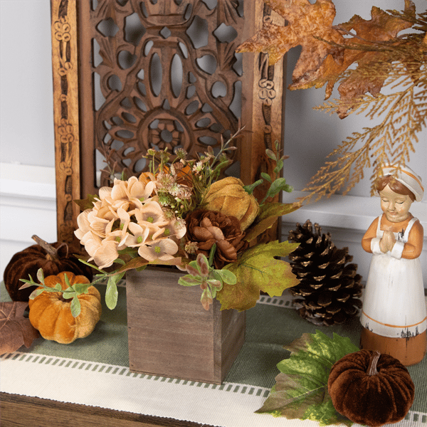 Northlight Floral & Pumpkin Wooden Box Fall Harvest Decoration