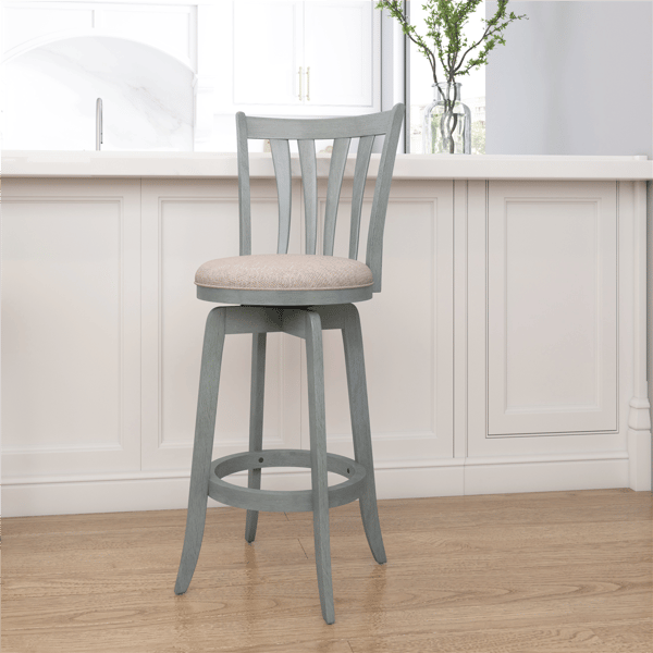 HH2 Home Savana Blue Wood Swivel Bar Height Stool