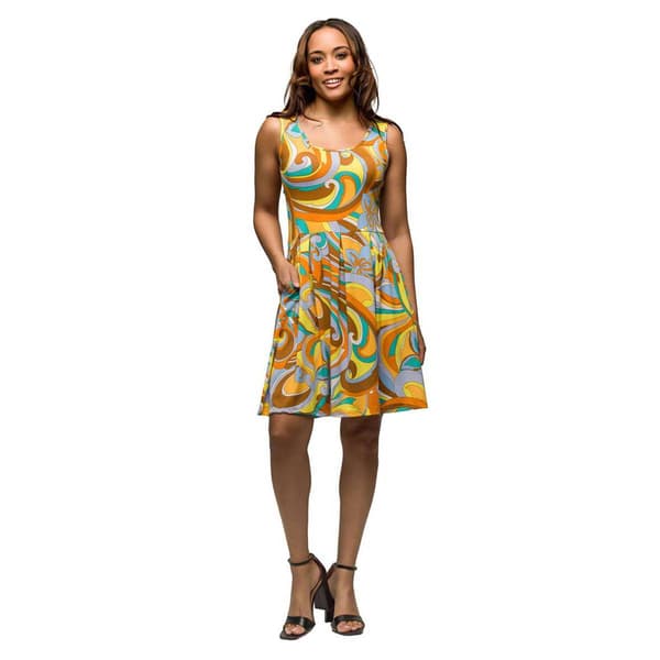 Womens 24/7 Comfort Apparel Yellow Paisley Fit & Flare Dress
