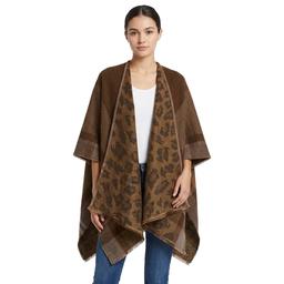Womens Modena Leopard Plaid Reversible Ruana