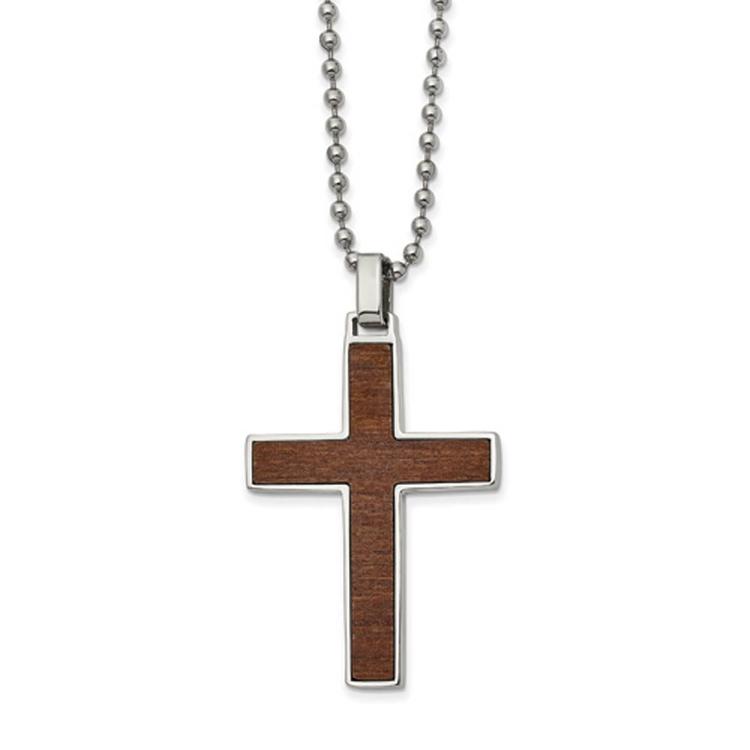 Mens Gentlemen's Classics(tm) Reversible Wood Inlay Cross Necklace