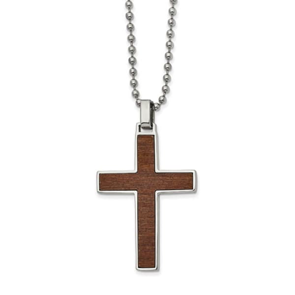 Mens Gentlemen's Classics&#40;tm&#41; Reversible Wood Inlay Cross Necklace - image 