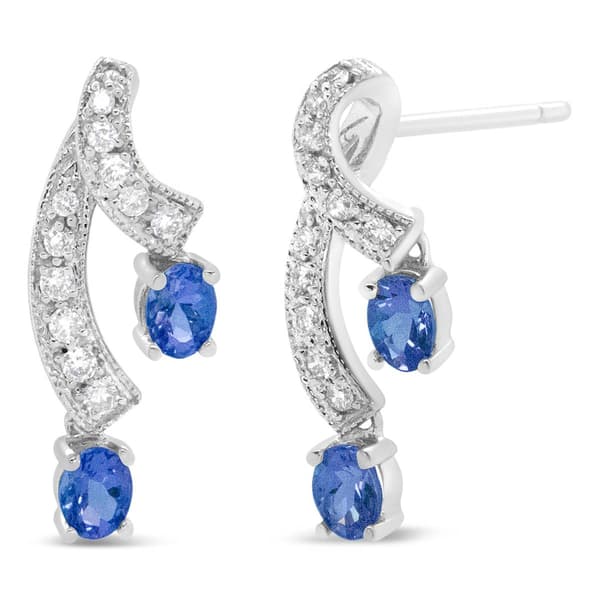Haus of Brilliance 14kt. White Gold Blue Tanzanite Stud Earrings - image 