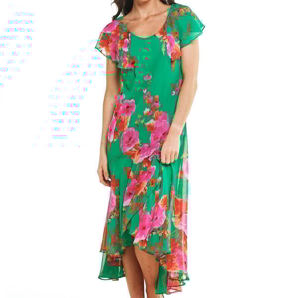 Womens Robbie Bee Sleeveless Floral Asymmetric Hem Dress