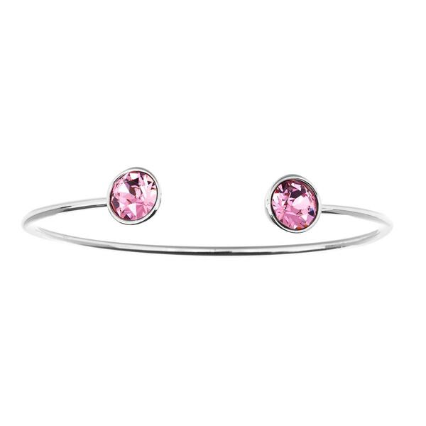 Silver Plated Austrian Light Rose Crystal Cuff Bangle Bracelet - image 