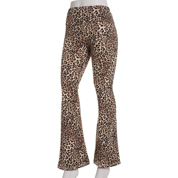 Juniors No Comment Ultra Soft Leopard Fold Over Flare Leggings - image 