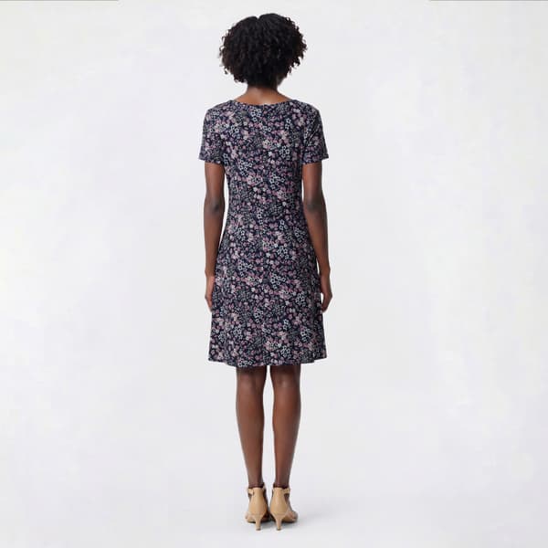 Petite Connected Apparel Short Sleeve Floral Pocket A-Line Dress
