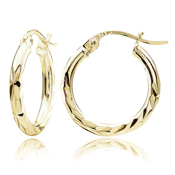 Gold Plated over Sterling Silver Diamond Cut 15mm Hoop Earrings - image 