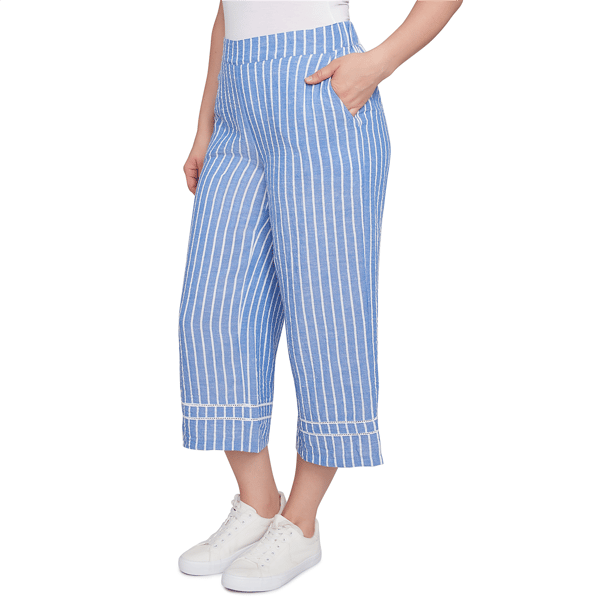 Petite Ruby Rd. Tinted Tides Stripe Relaxed Wide Leg Capri