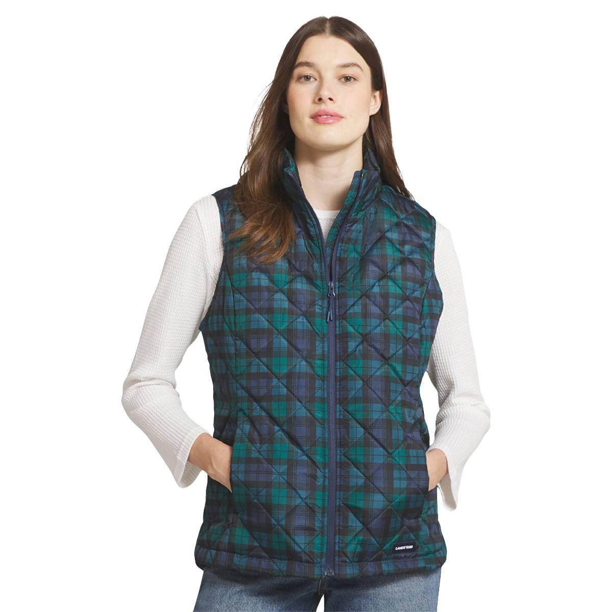 Womens LANDS END(R) Puffer Vest - Navy/Multi