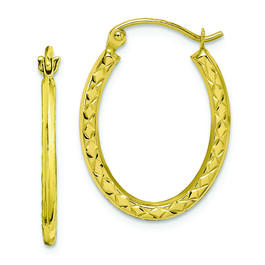 Gold Classics(tm) 10kt. Textured Hollow Oval Hoop Earrings