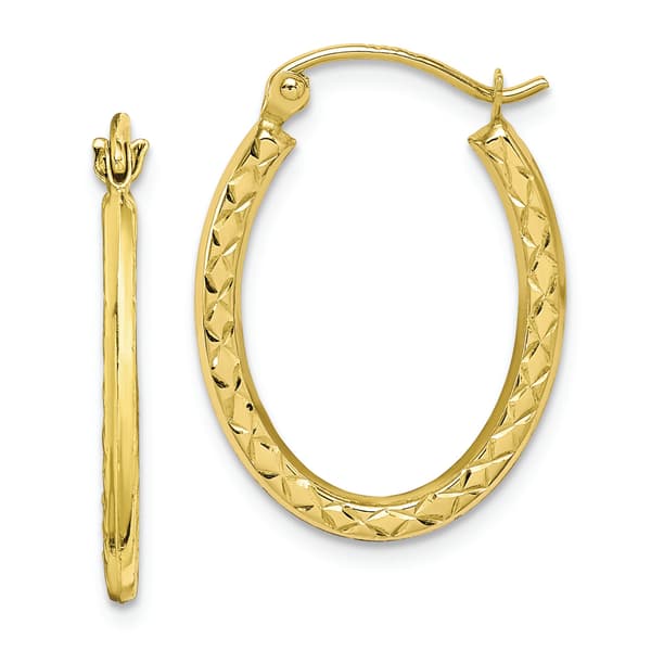 Gold Classics(tm) 10kt. Textured Hollow Oval Hoop Earrings - image 