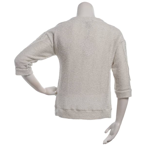 Womens Robert Louis 3/4 Sleeve Lace Applique Popcorn Sweater