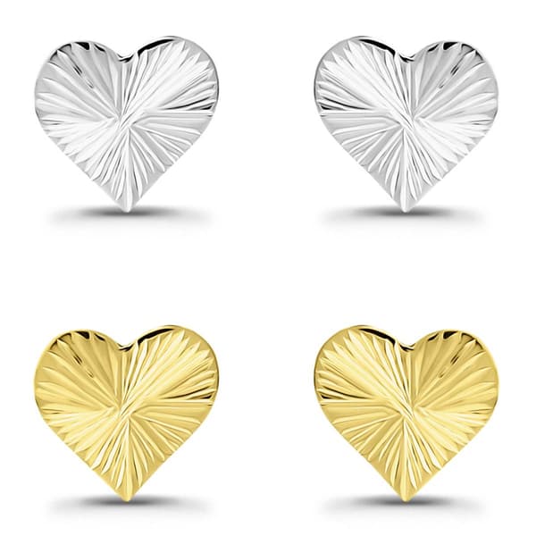 Designs by FMC Two-Tone  2pr. Etched Heart Stud Earrings