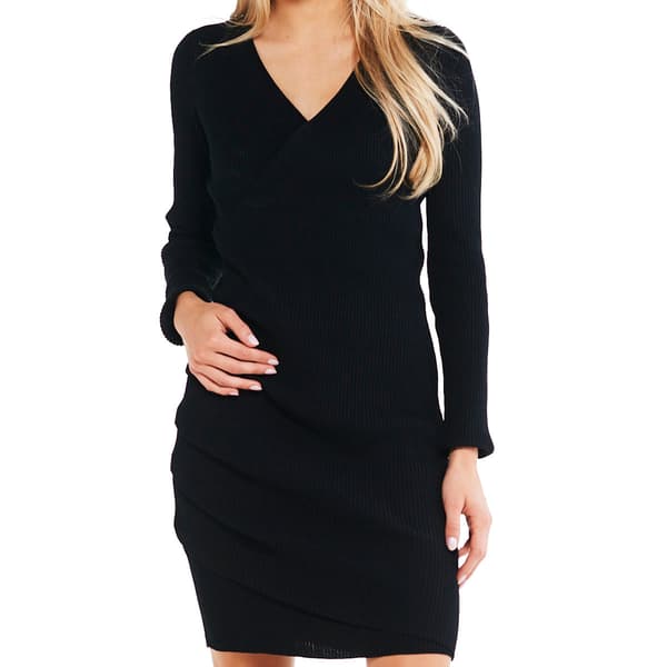 Juniors Jolie & Joy Ruched Rib Knit Surplice A-Line Dress
