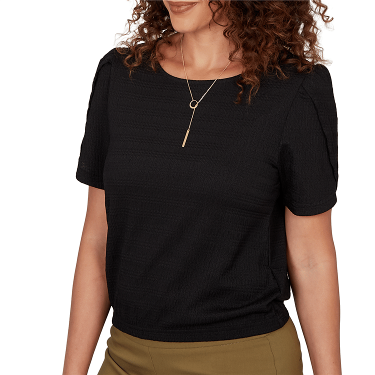 Petite Emaline La Vita Costiera Short Tulip Sleeve Solid Blouse