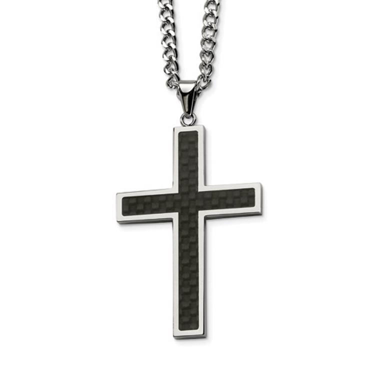 Mens Gentlemen's Classics(tm) Black Carbon Fiber Cross Necklace