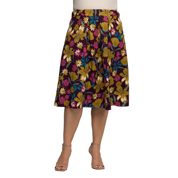 Plus Size 24/7 Comfort Apparel Purple Floral Pocket Midi Skirt - image 