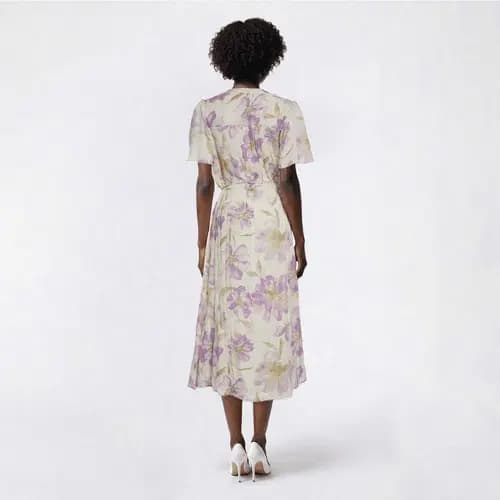 Womens Harlow & Rose Flutter Sleeve Floral Midi Dress