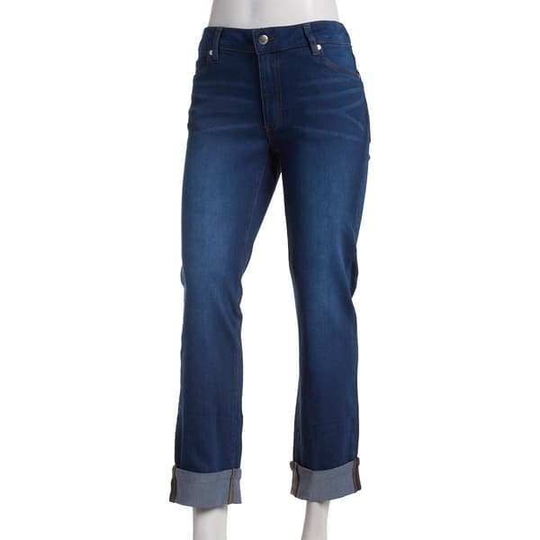 Womens Tahari Silk Mid Rise Cuffed Stright Leg Jeans