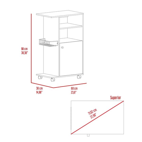 FM FURNITURE Columba White Kitchen Cart