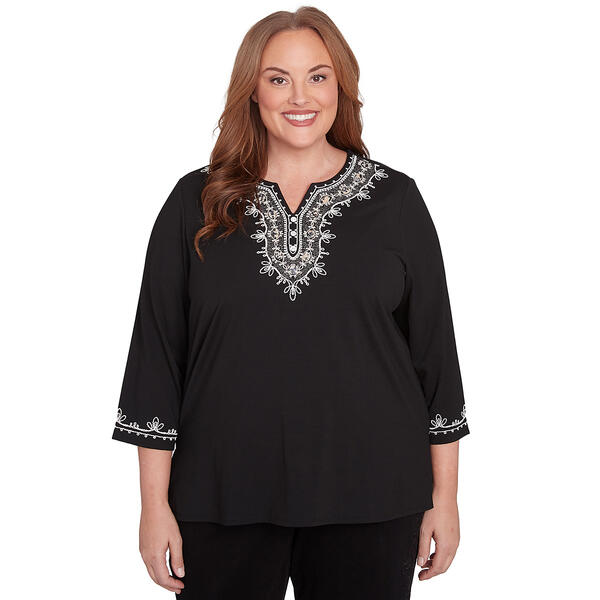 Plus Size Alfred Dunner Romancing The Stone Embroidered Knit Top - image 