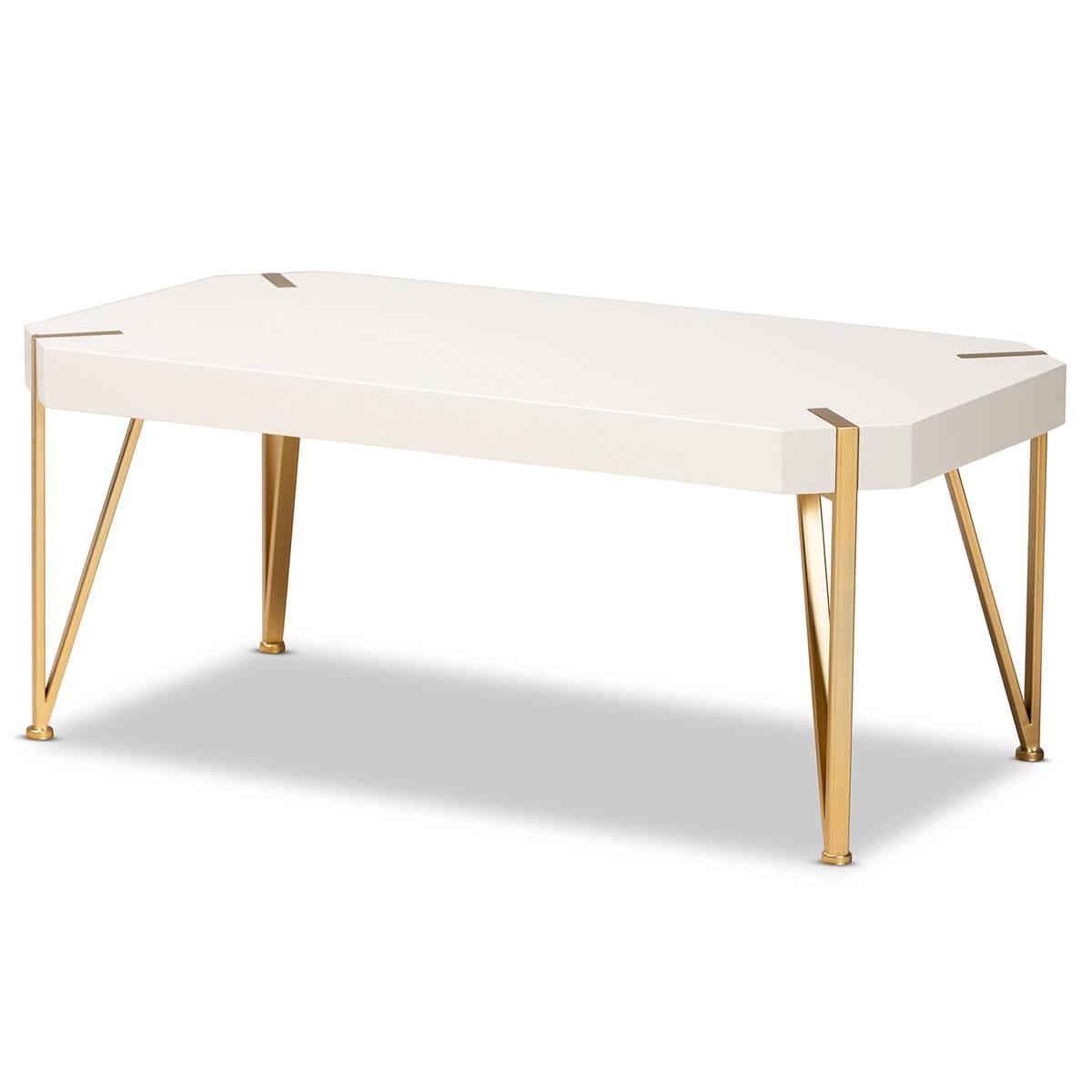Baxton Studio Kassa Brushed Gold Metal & White Wood Coffee...