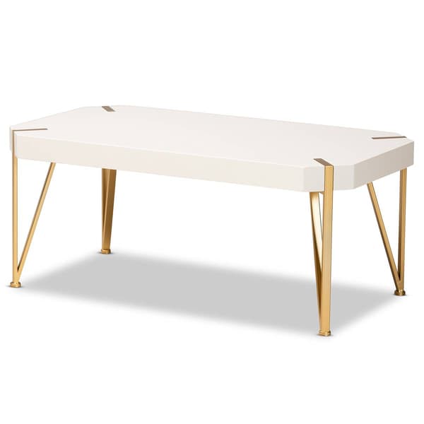 Baxton Studio Kassa Brushed Gold Metal & White Wood Coffee Table - image 