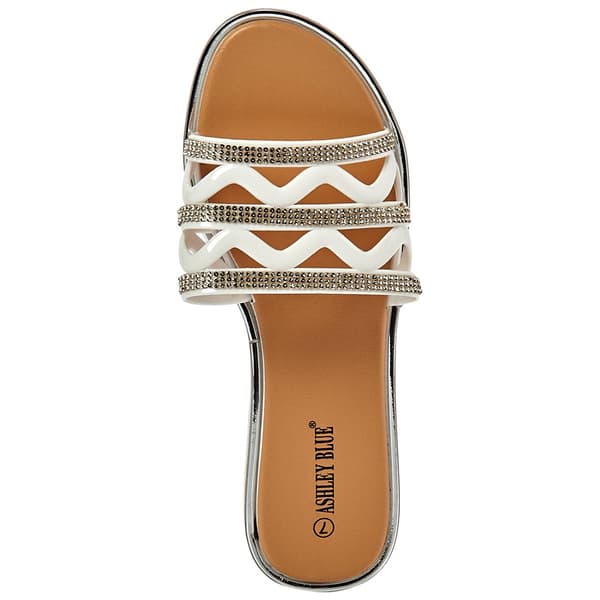 Womens Ashley Blue Rhinestone Trim Slide Sandals