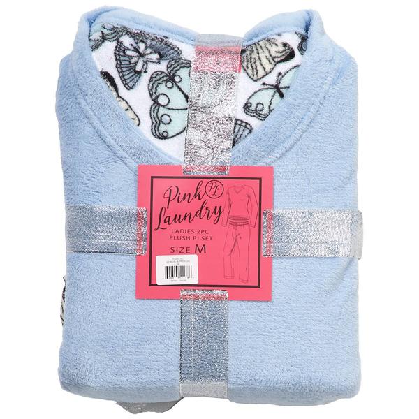 Womens Pink Laundry Butterflies Plush Folded Pajama Set