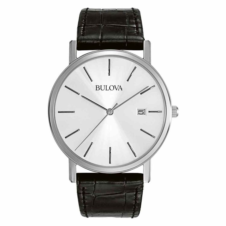 Mens Bulova Black Strap & Stainless Steel Watch - 96B104