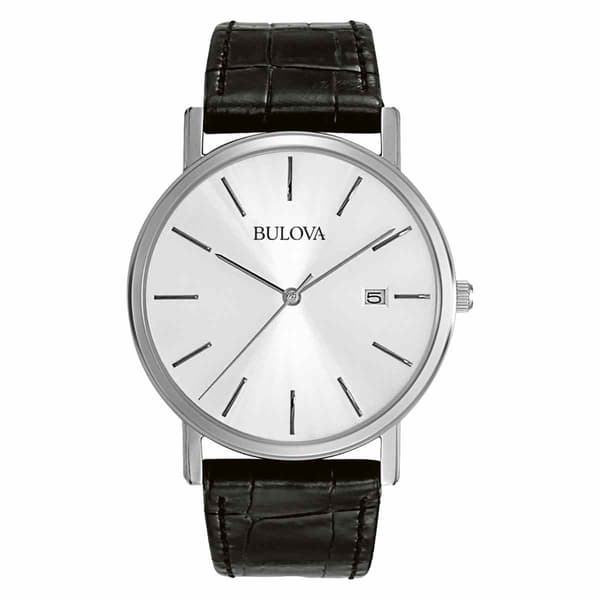 Mens Bulova Black Strap & Stainless Steel Watch - 96B104