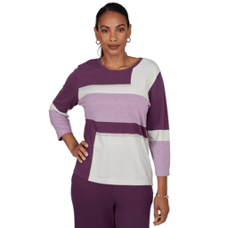 Petite Alfred Dunner Good To Go Color Block Crew Neck Sweater