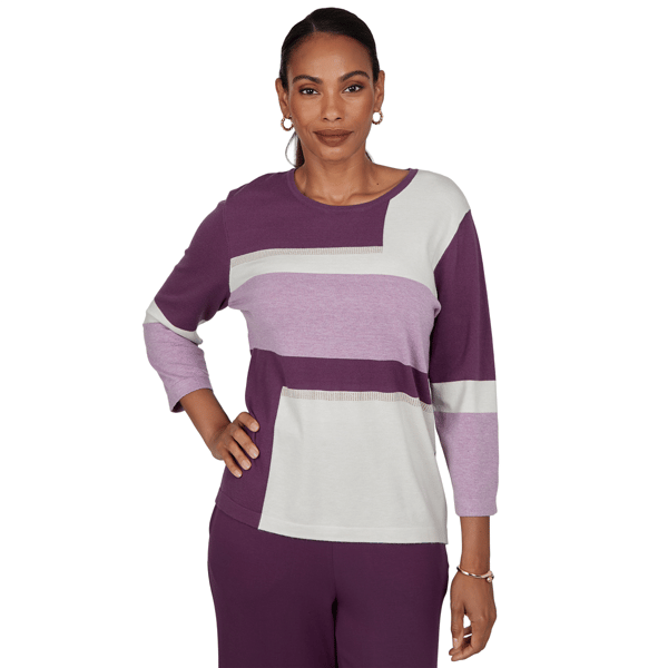 Petite Alfred Dunner Good To Go Color Block Crew Neck Sweater - image 