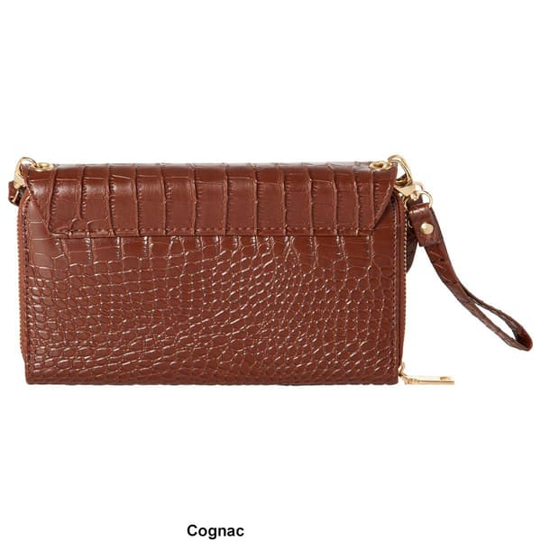 Womens Sasha Croco Flap Over Wallet On A String