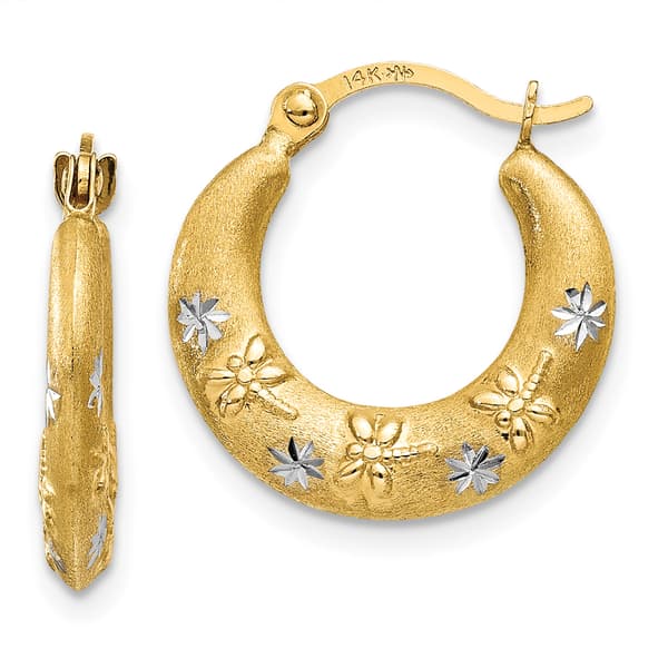 Gold Classics(tm) 14kt. Gold Dragonfly & Flower Hoop Earrings - image 
