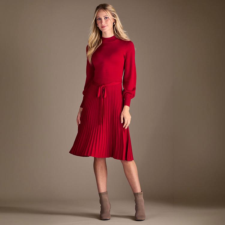 Womens Nina Leonard Long Sleeve Mock Neck Pleated Sweater Dress