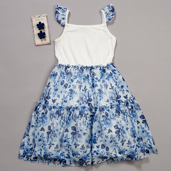 Girls (4-6x) BTween(R) Blue Flower Tutu Dress with Mesh Ruffles - image 