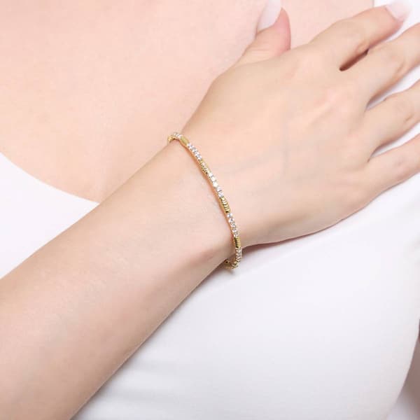 Athra Gold over Brass Oval Bead Stations & Crystal Coil Bracelet
