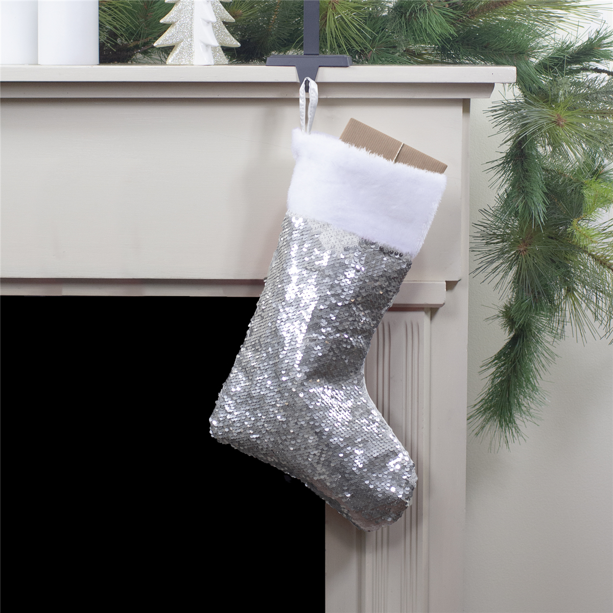Northlight White & Silver Sequin Christmas Stocking With Cuff