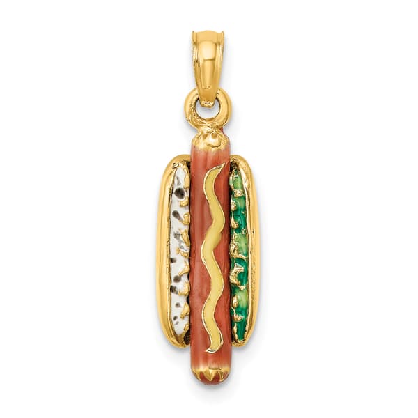 Unisex Gold Classics&#40;tm&#41; 14kt Gold 3D Enamel Hot Dog Charm - image 