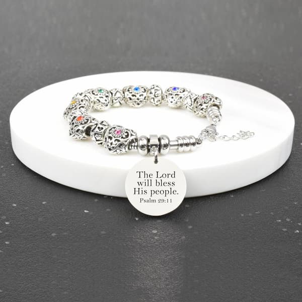 Pink Box Religious Bless His People Bible Verse Chakra Bracelet - image 