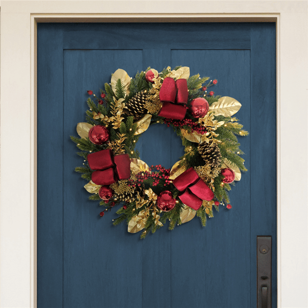 Puleo Internatioanl Pre-Lit Red & Gold Adorned Christmas Wreath
