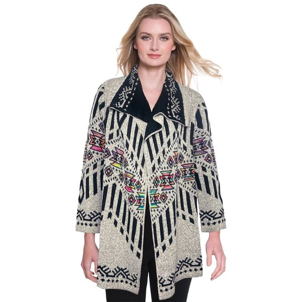Womens Ali Miles 3/4 Sleeve Jacquard Open Cardigan