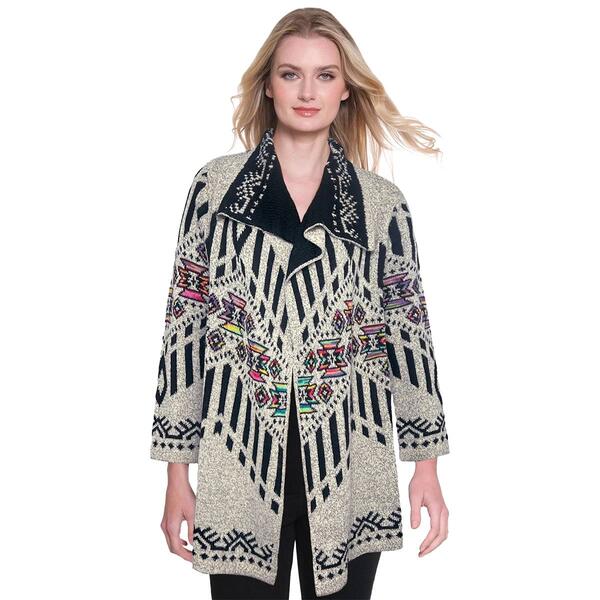 Womens Ali Miles 3/4 Sleeve Jacquard Open Cardigan - image 