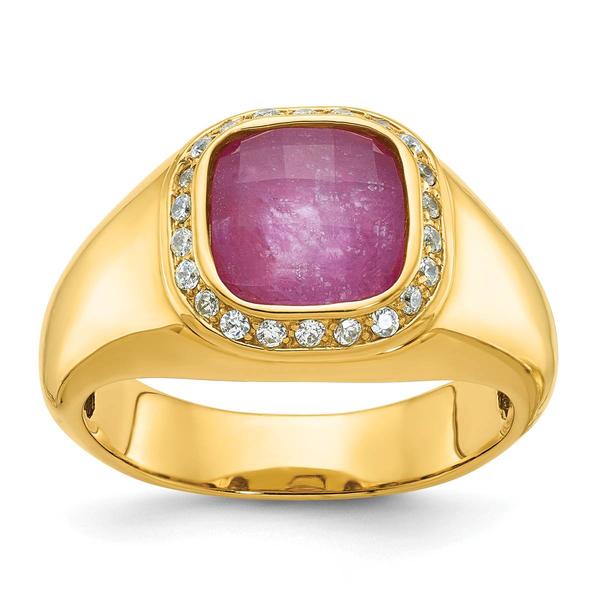 Mens Gentlemens Classics(tm) 14kt. Gold Ruby & Diamond Doublet Ring - image 